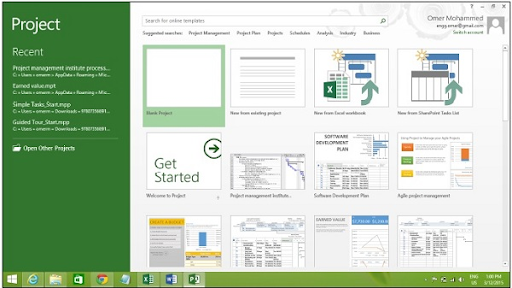 project start screen